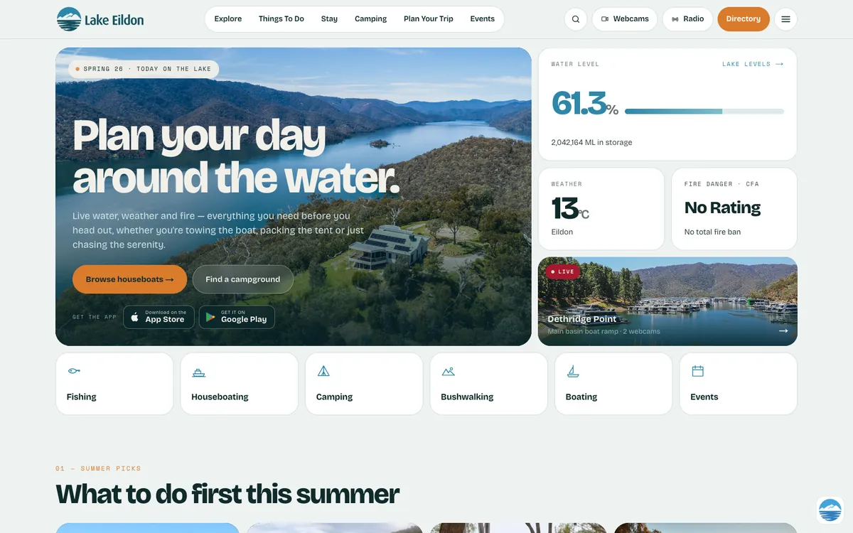 Lake Eildon website homepage